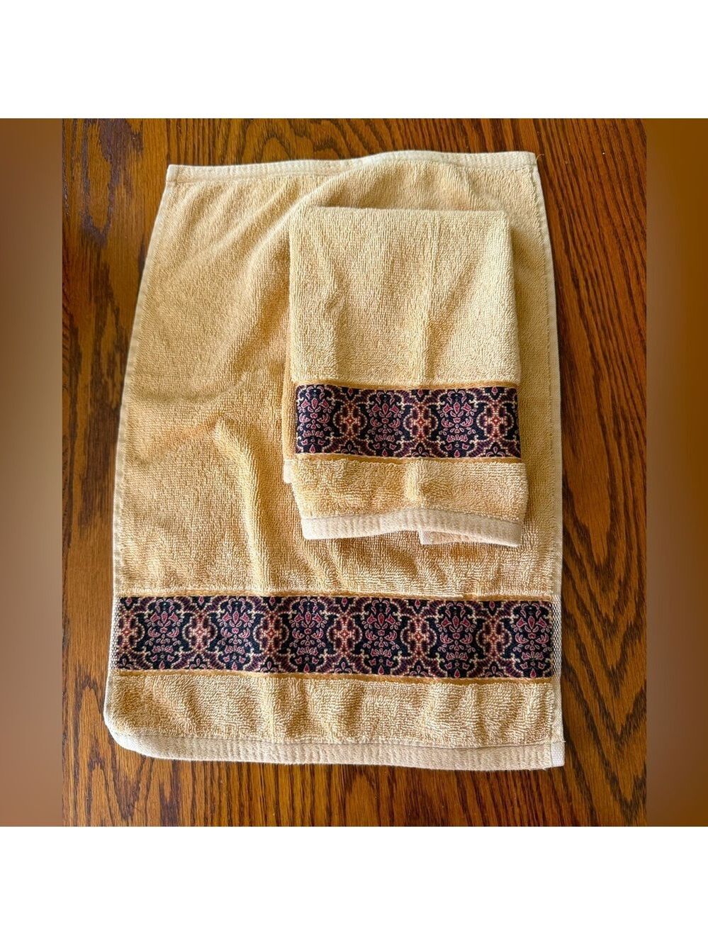 Waverly Golden Yellow Cotton Hand Towels With Red & Black Accents Set of 2